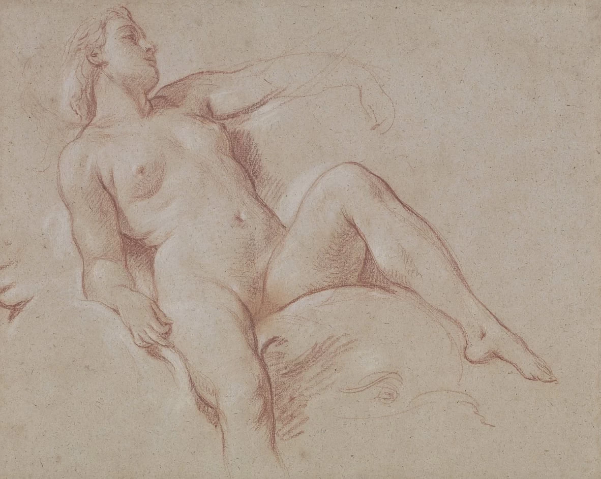Nudo femminile su un delfino